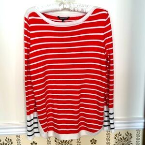 Hannah Striped Knit Pullover Sweater M with Lace Up Side Detail Boatneck